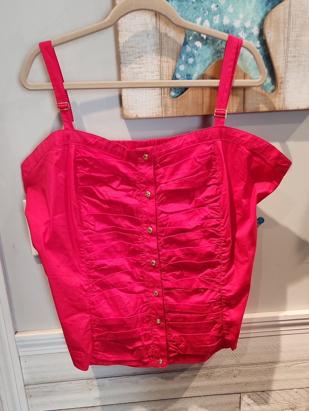 NWOT Ashley Stewart Hot Pink Ruched Button-Front Camisole Sz 24